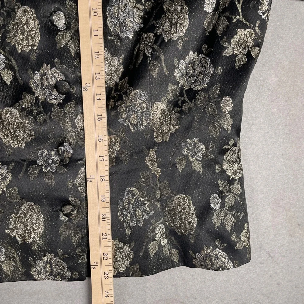 Crimson by Lawrence K Blouse Floral Brocade Faux Fur‎ Cuffs Party Top Size 12